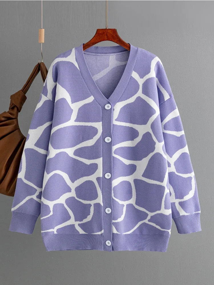 Giraffe’s Skin Print Pattern Sweater Cardigans Cardigans | Chuzko.com