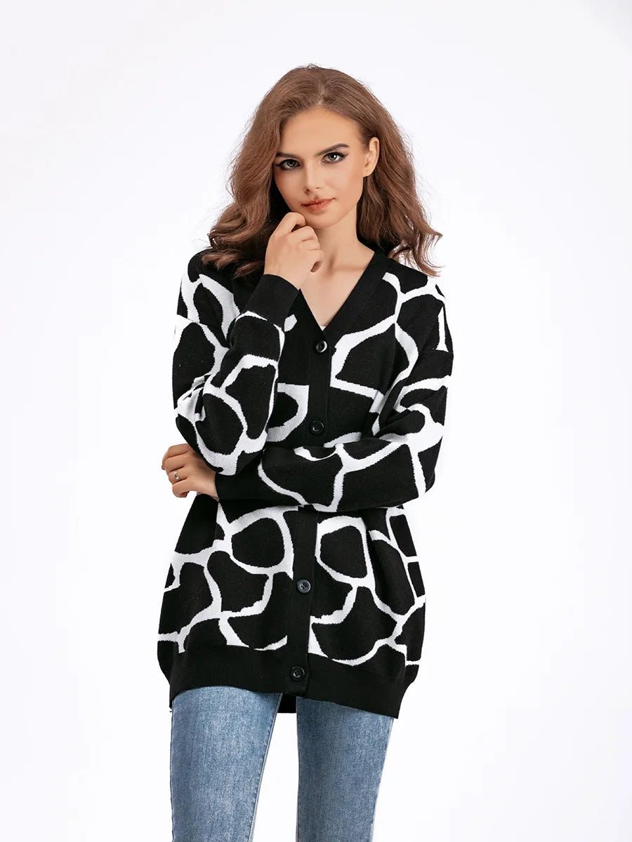 Giraffe’s Skin Print Pattern Sweater Cardigans Cardigans | Chuzko.com