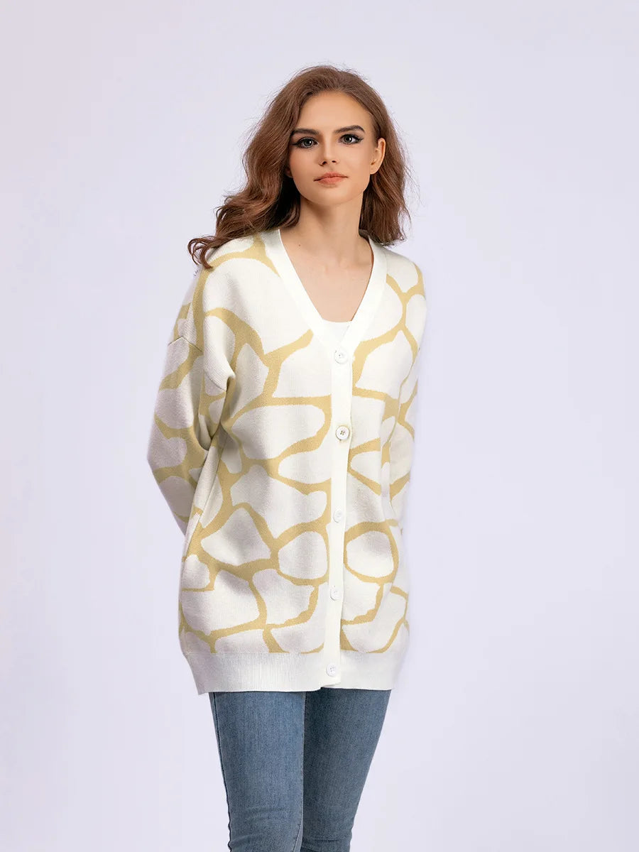 Giraffe’s Skin Print Pattern Sweater Cardigans Cardigans | Chuzko.com