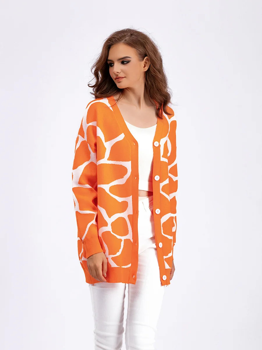 Giraffe’s Skin Print Pattern Sweater Cardigans Cardigans | Chuzko.com