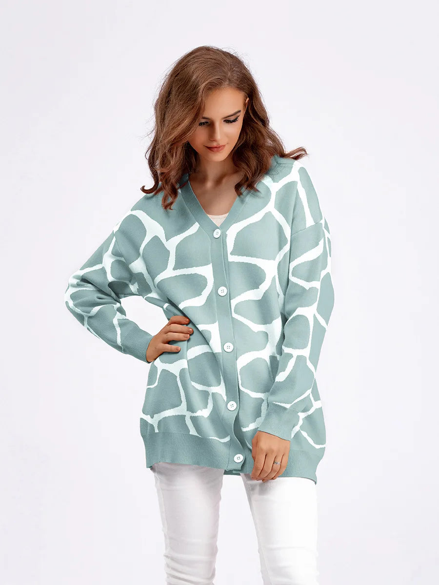 Giraffe’s Skin Print Pattern Sweater Cardigans Cardigans | Chuzko.com