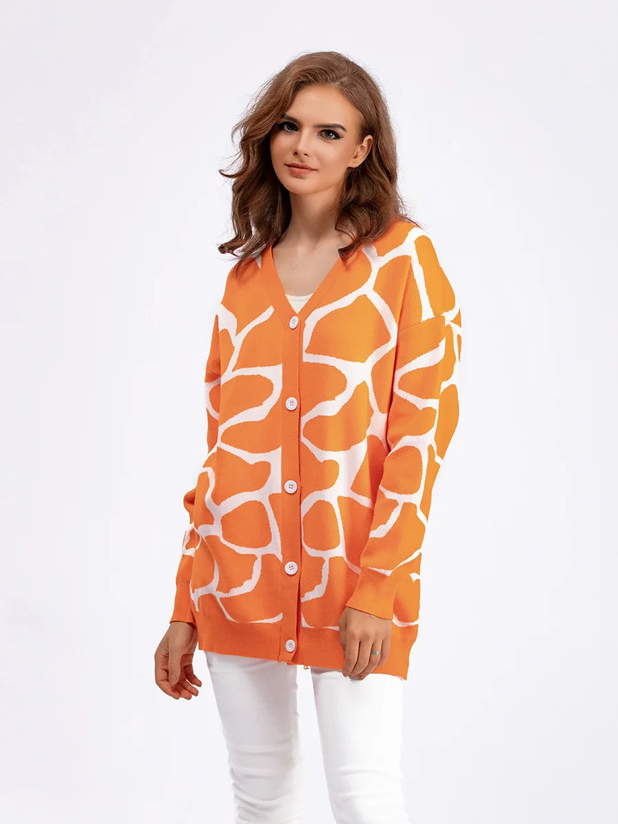 Giraffe’s Skin Print Pattern Sweater Cardigans Cardigans | Chuzko.com