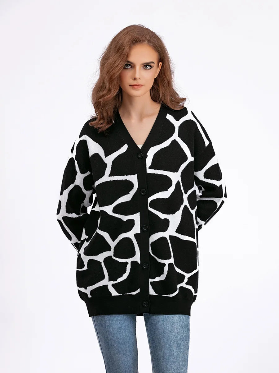 Giraffe’s Skin Print Pattern Sweater Cardigans Cardigans | Chuzko.com