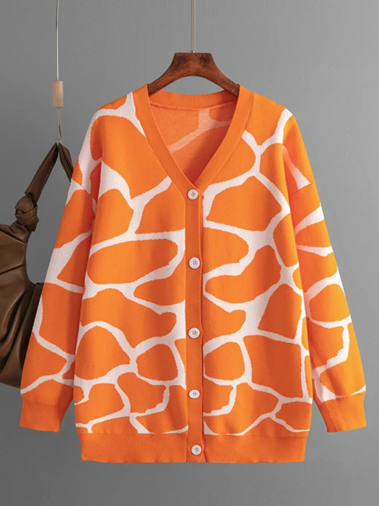 Giraffe’s Skin Print Pattern Sweater Cardigans Cardigans | Chuzko.com