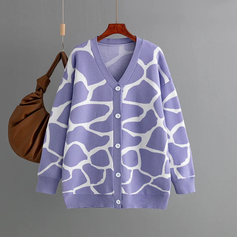 Giraffe’s Skin Print Pattern Sweater Cardigans Cardigans | Chuzko.com