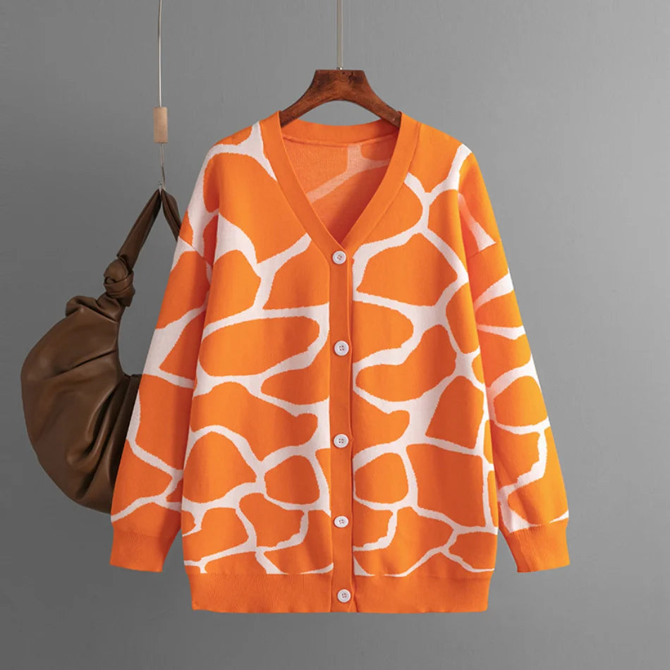 Giraffe’s Skin Print Pattern Sweater Cardigans Cardigans | Chuzko.com