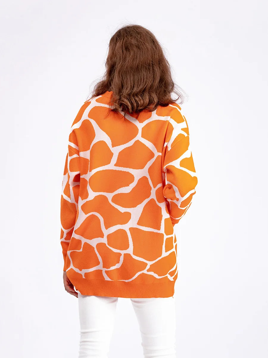 Giraffe’s Skin Print Pattern Sweater Cardigans Cardigans | Chuzko.com