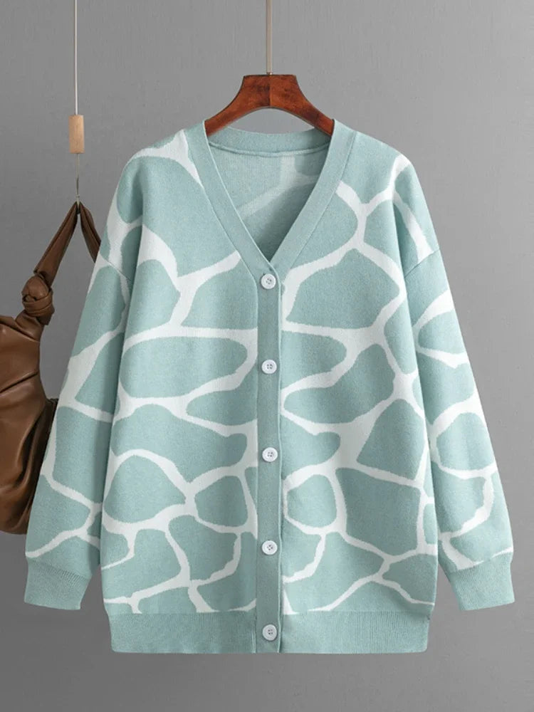 Giraffe’s Skin Print Pattern Sweater Cardigans Cardigans | Chuzko.com