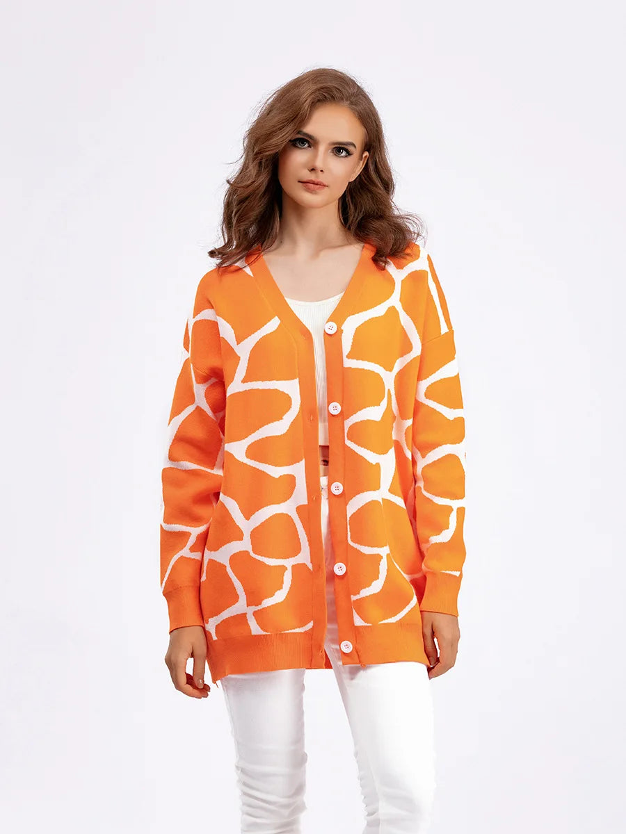 Giraffe’s Skin Print Pattern Sweater Cardigans	