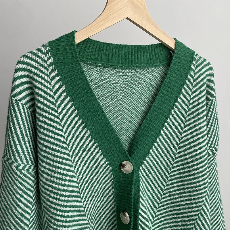 Herringbone Weaving Patter & Solid Trims Classic Cardigan | Chuzko.com