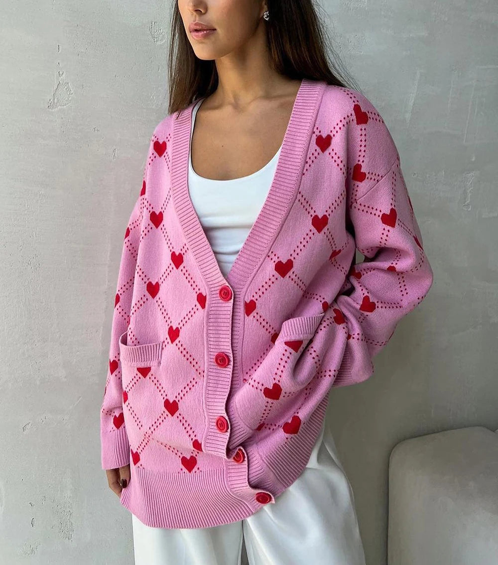 Vibrant Pink Argyle Knit Cardigan Cardigans | Chuzko.com