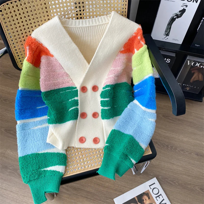 Rainbow Stripe Button-Up Cardigan Cardigans | Chuzko.com