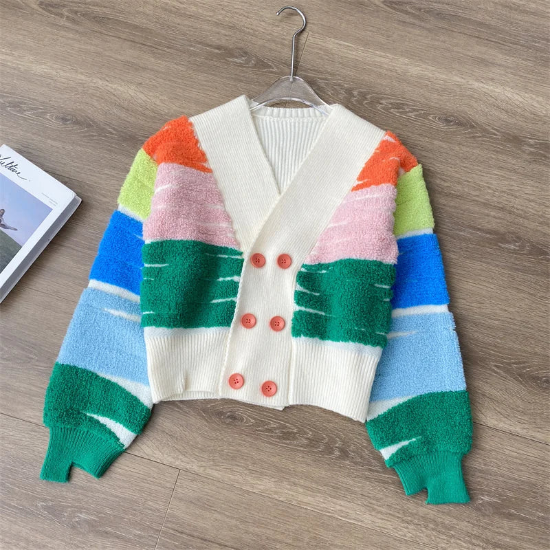 Rainbow Stripe Button-Up Cardigan Cardigans | Chuzko.com