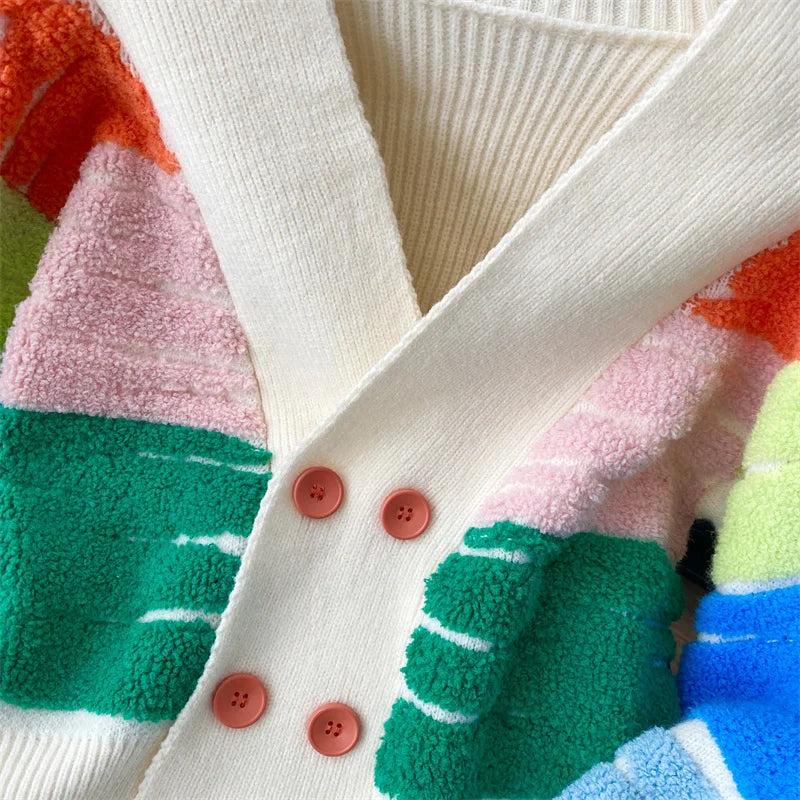 Rainbow Stripe Button-Up Cardigan Cardigans | Chuzko.com