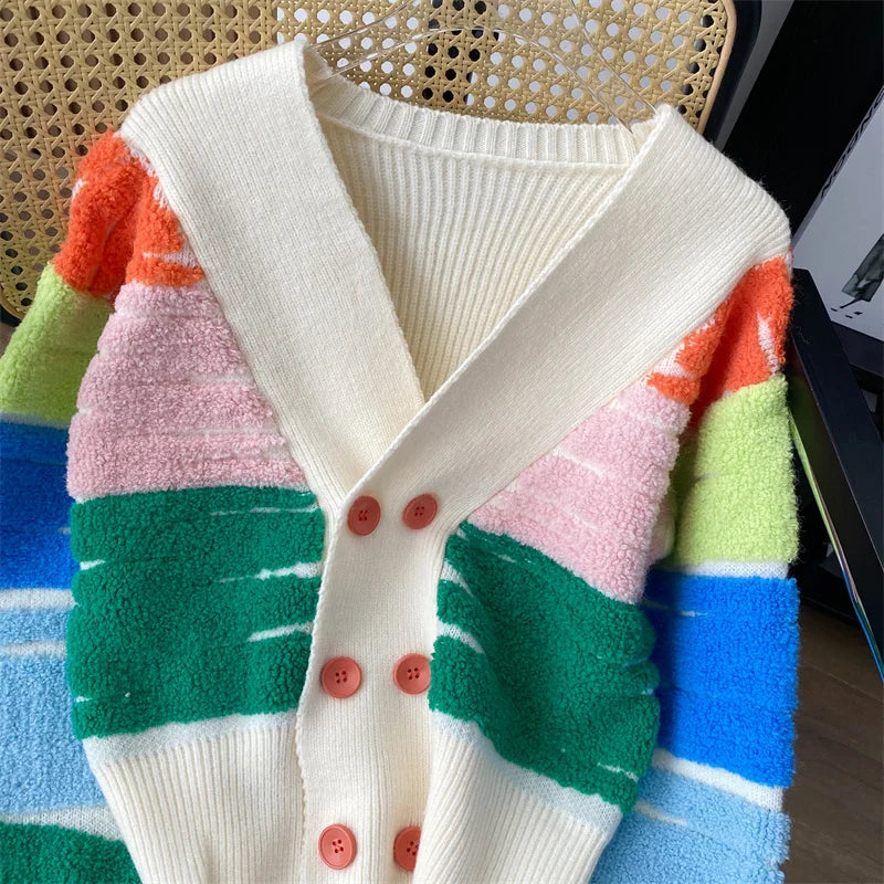 Rainbow Stripe Button-Up Cardigan Cardigans | Chuzko.com