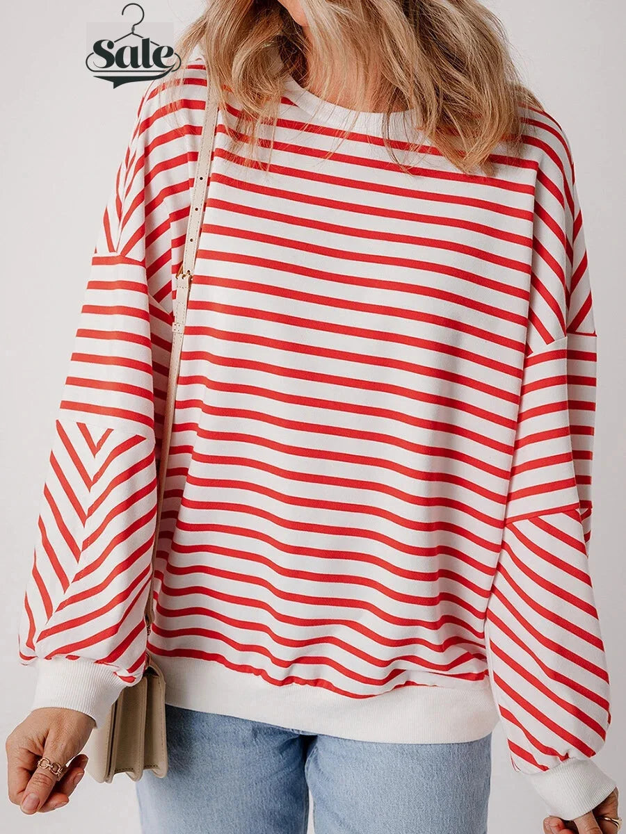 Red & White Stripe Comfort Top Pullovers Sweatshirts | Chuzko.com