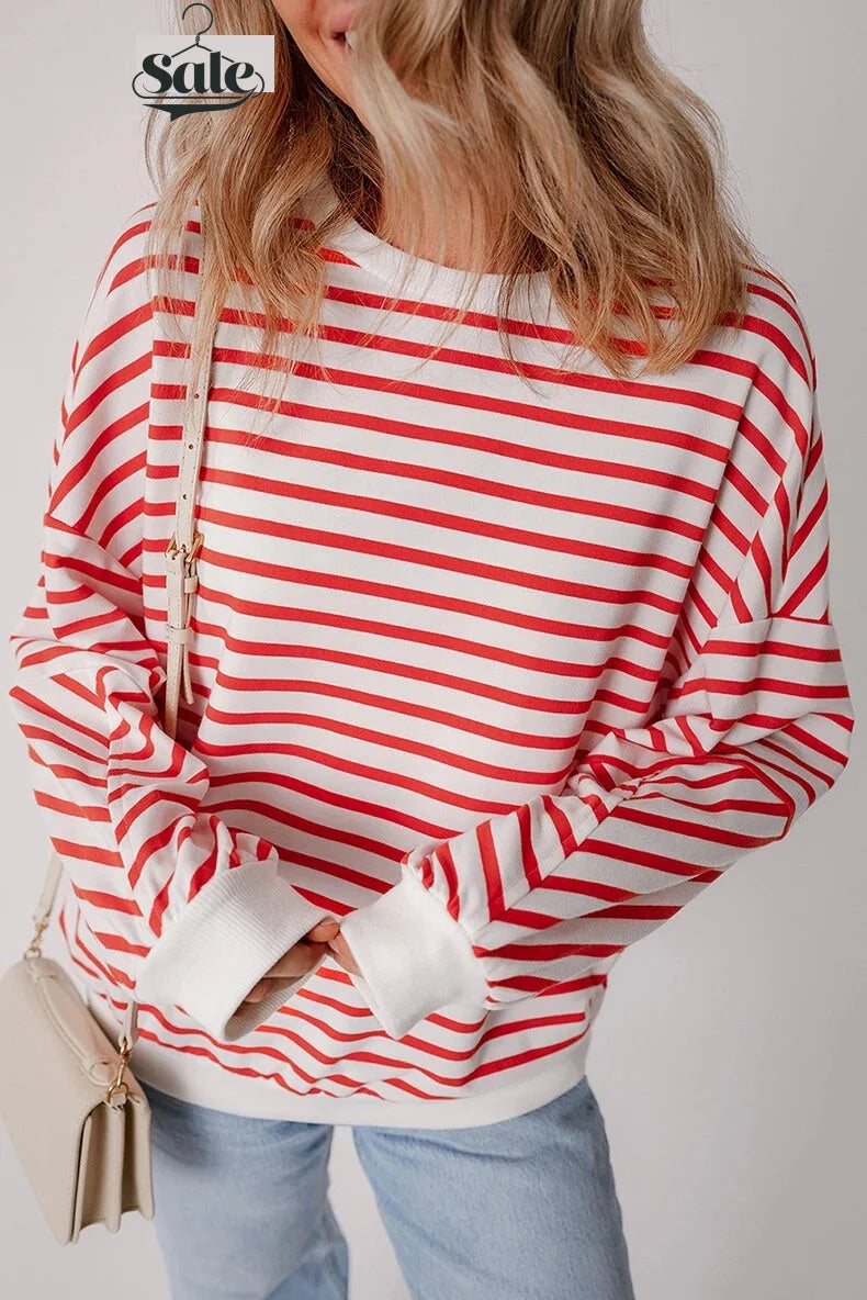 Red & White Stripe Comfort Top Pullovers Sweatshirts | Chuzko.com