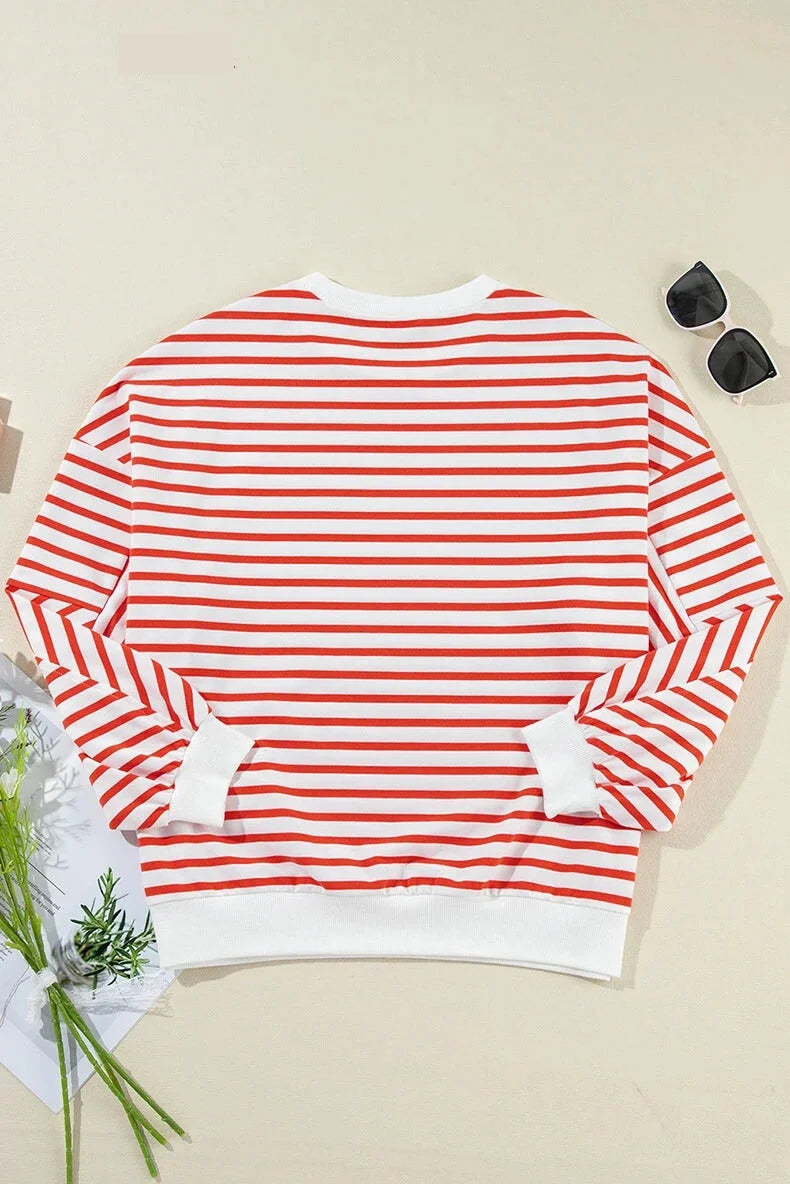 Red & White Stripe Comfort Top Pullovers Sweatshirts | Chuzko.com