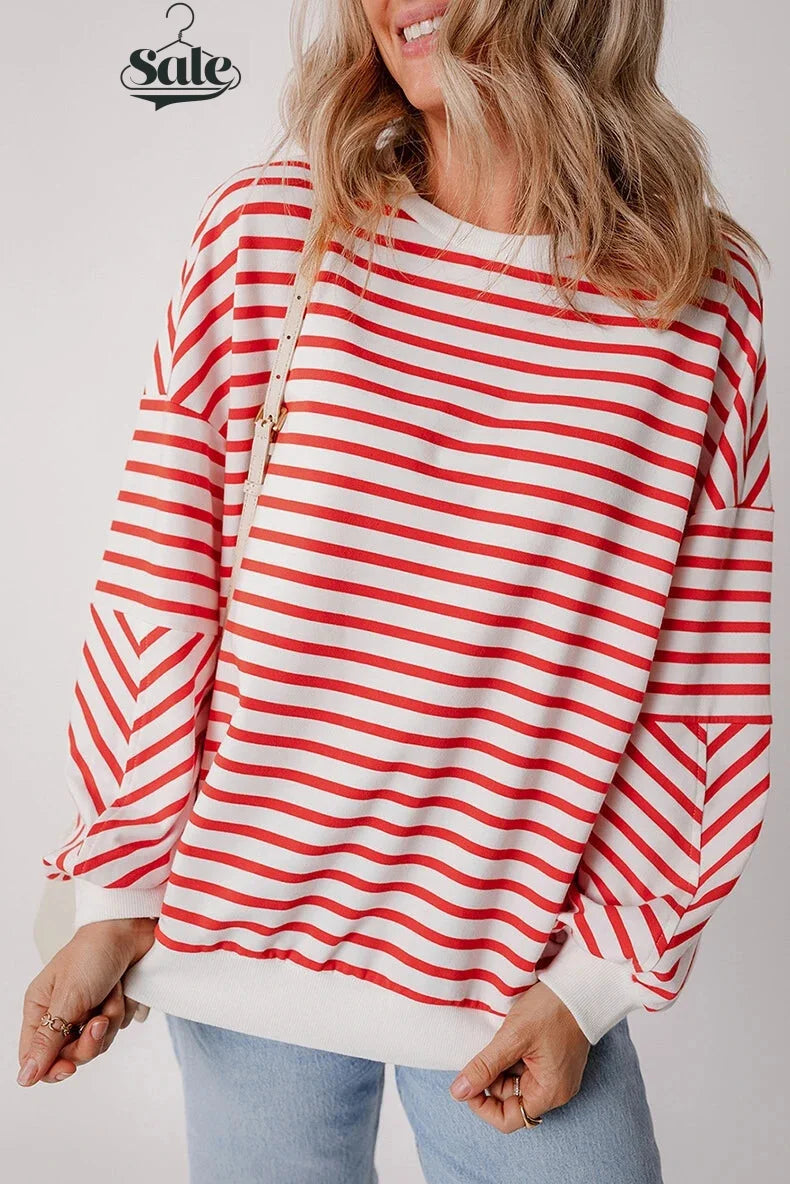 Red & White Stripe Comfort Top Pullovers Sweatshirts | Chuzko.com