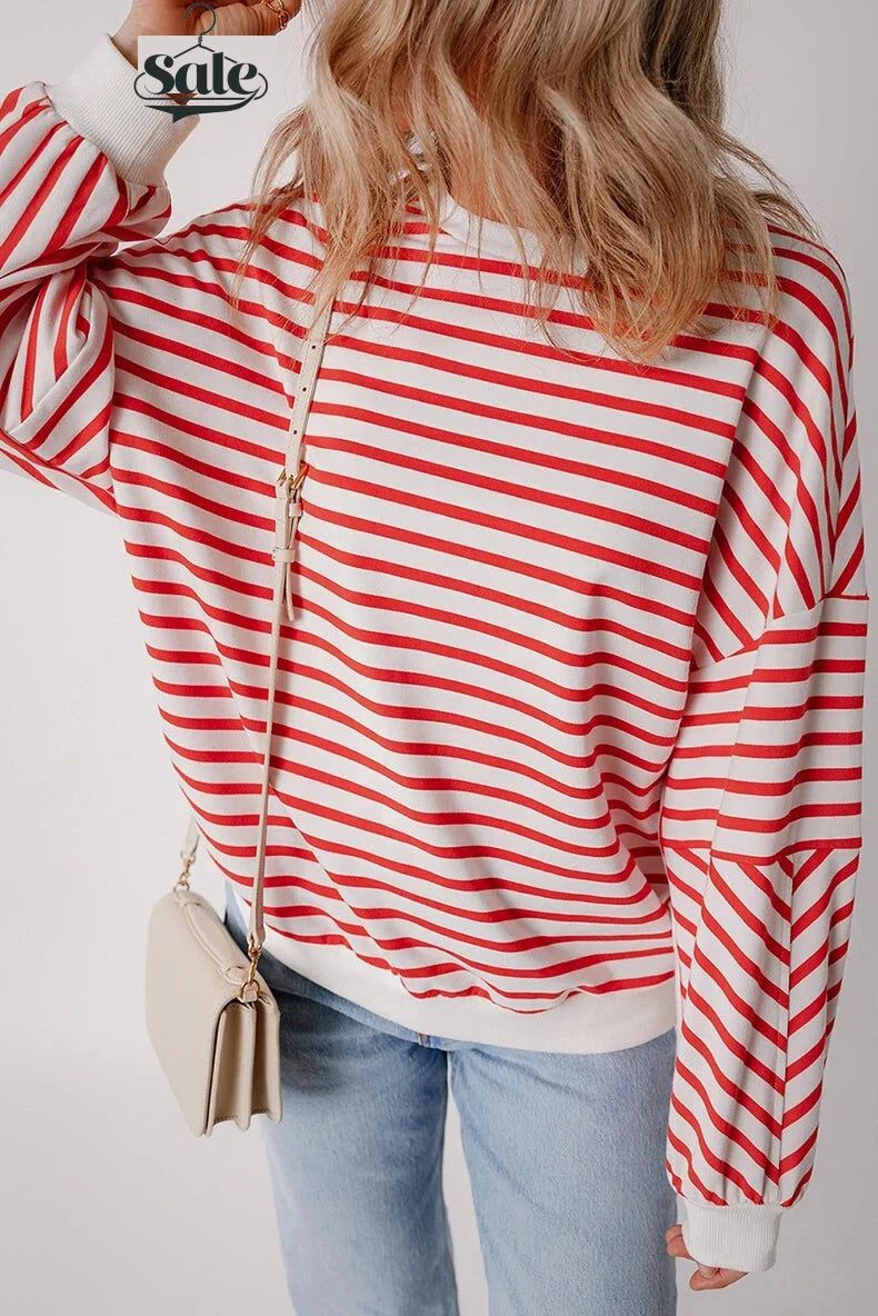 Red & White Stripe Comfort Top Pullovers Sweatshirts | Chuzko.com