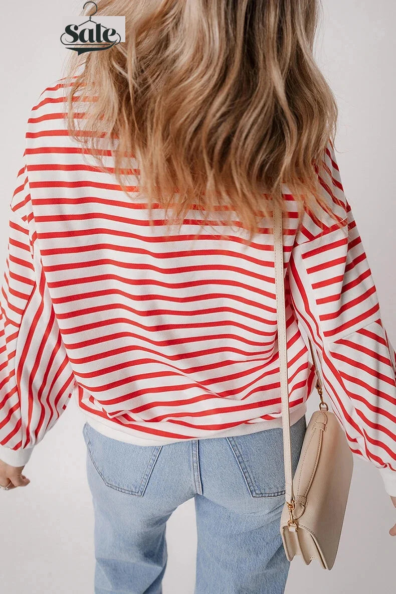 Red & White Stripe Comfort Top Pullovers Sweatshirts | Chuzko.com