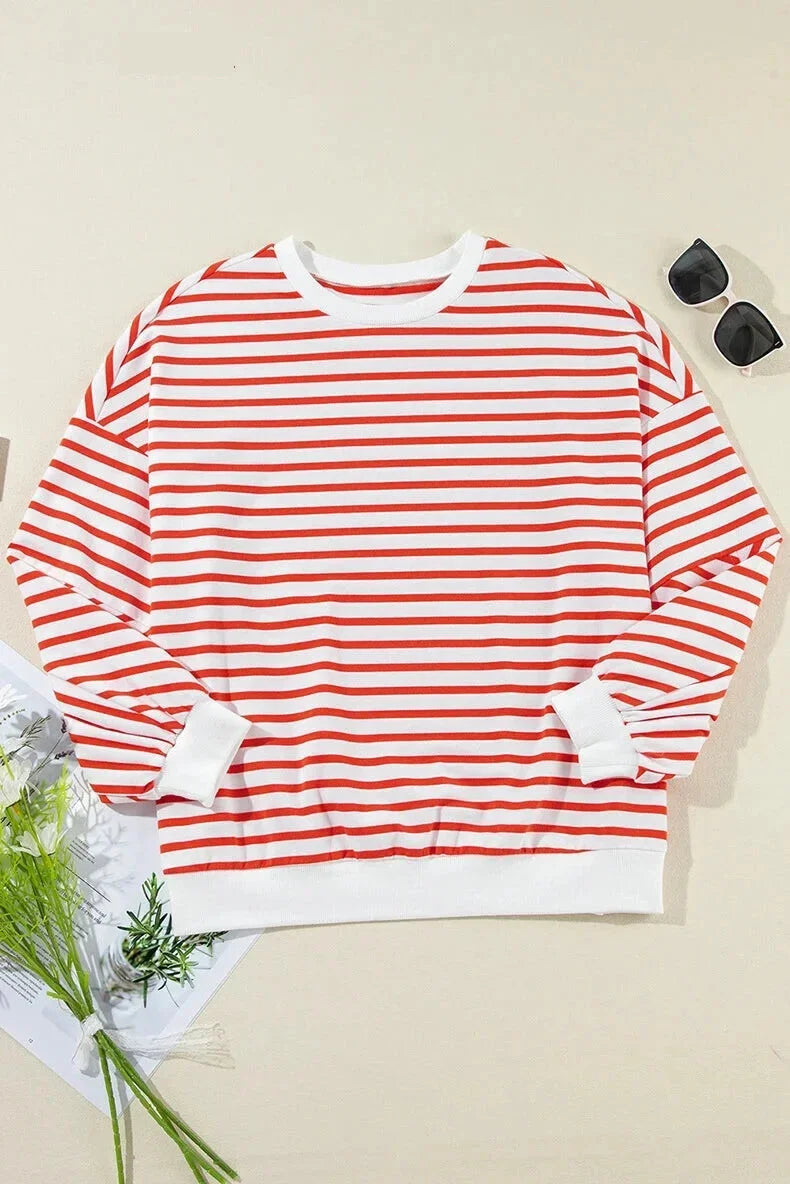 Red & White Stripe Comfort Top Pullovers Sweatshirts | Chuzko.com