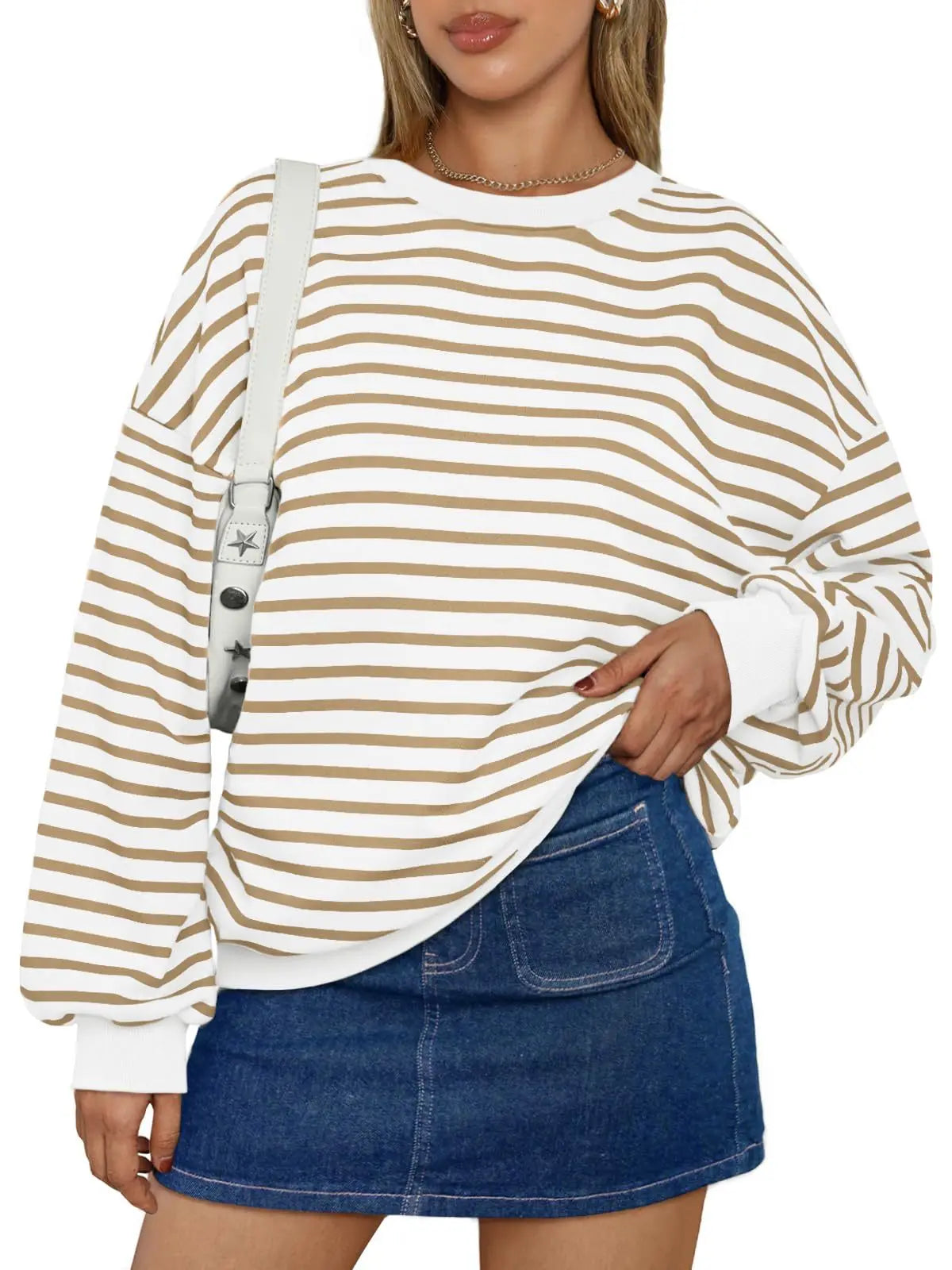 Casual Stripes Oversized Pullover Pullovers Sweatshirts | Chuzko.com