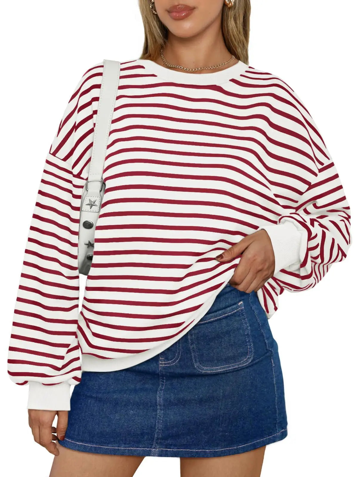 Casual Stripes Oversized Pullover Pullovers Sweatshirts | Chuzko.com