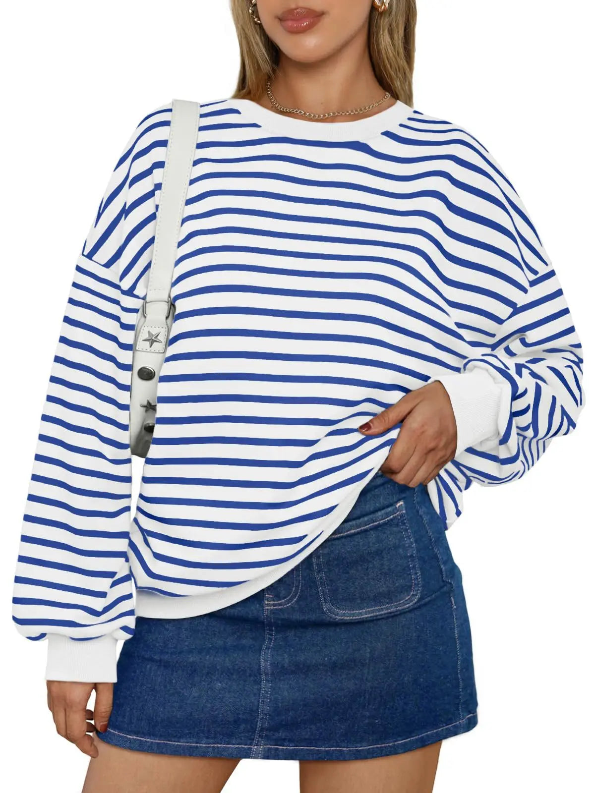 Casual Stripes Oversized Pullover Pullovers Sweatshirts | Chuzko.com