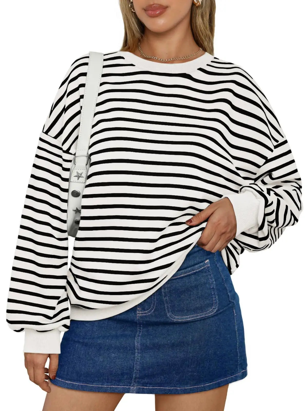 Casual Stripes Oversized Pullover Pullovers Sweatshirts | Chuzko.com