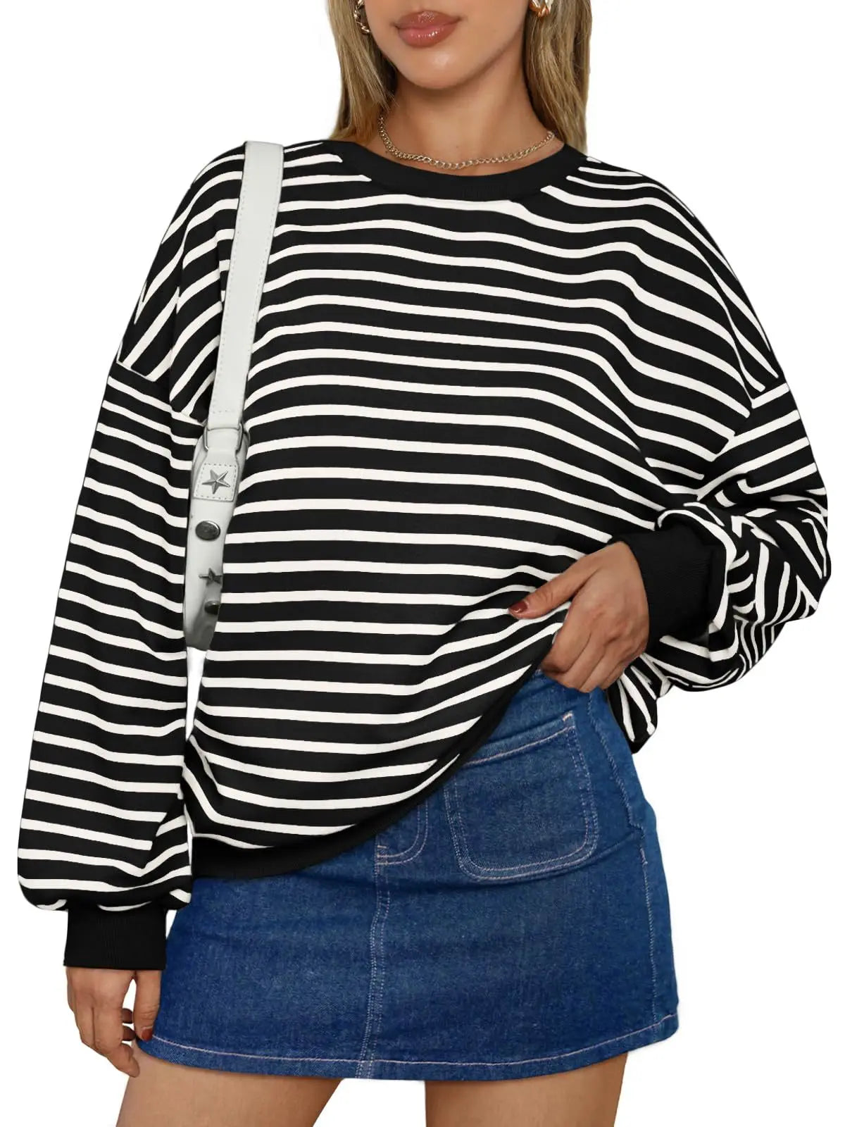 Casual Stripes Oversized Pullover Pullovers Sweatshirts | Chuzko.com