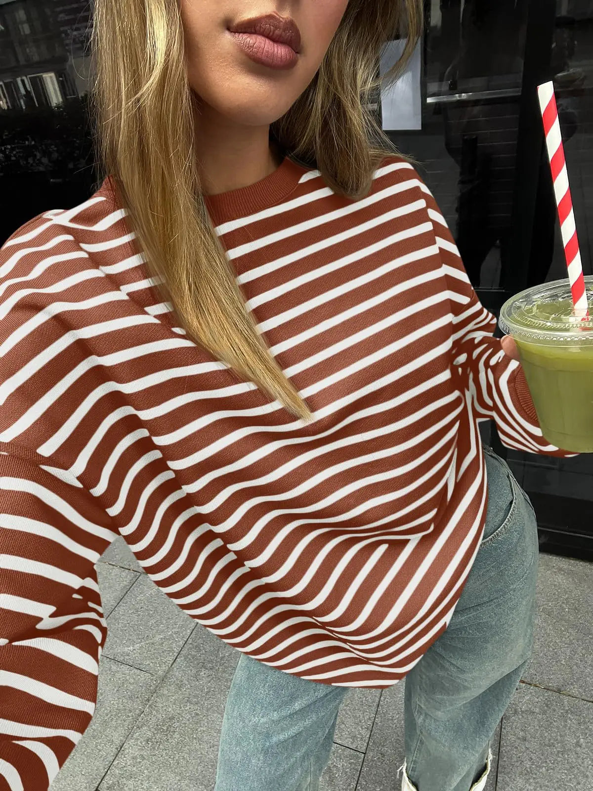 Casual Stripes Oversized Pullover Pullovers Sweatshirts | Chuzko.com