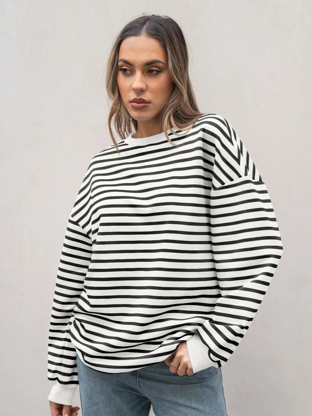 Casual Stripes Oversized Pullover Pullovers Sweatshirts | Chuzko.com