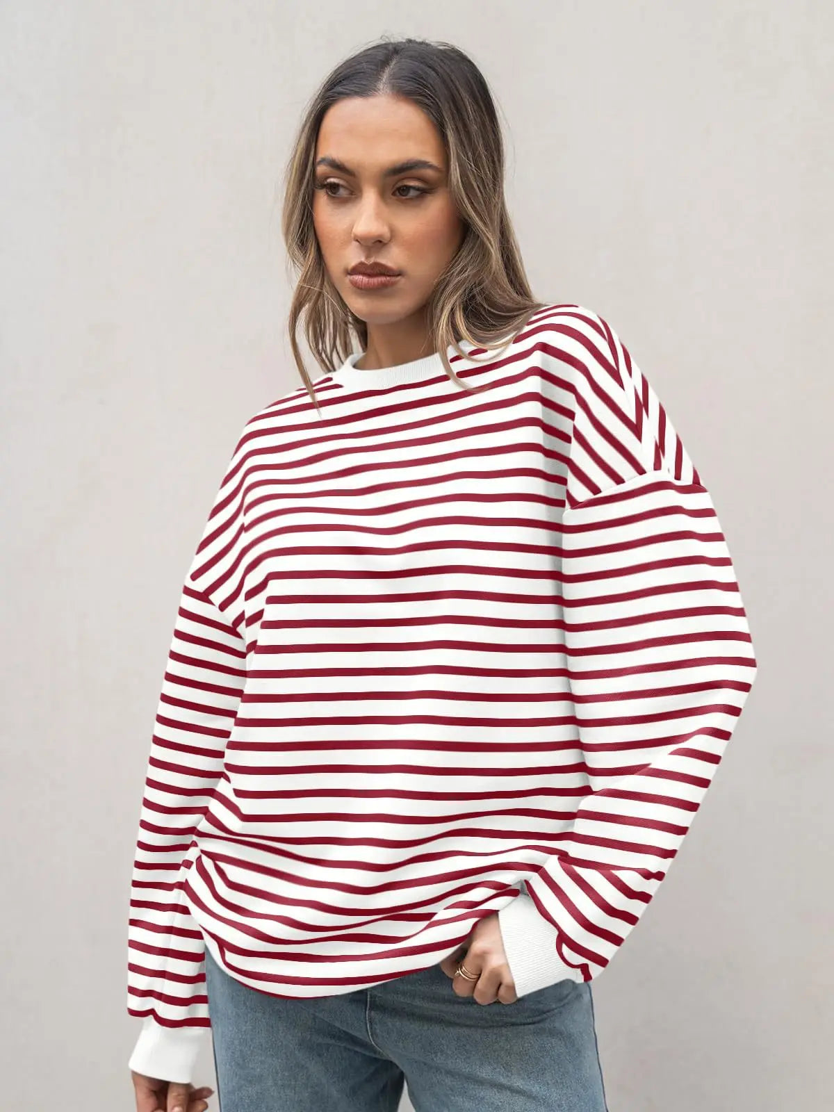 Casual Stripes Oversized Pullover Pullovers Sweatshirts | Chuzko.com