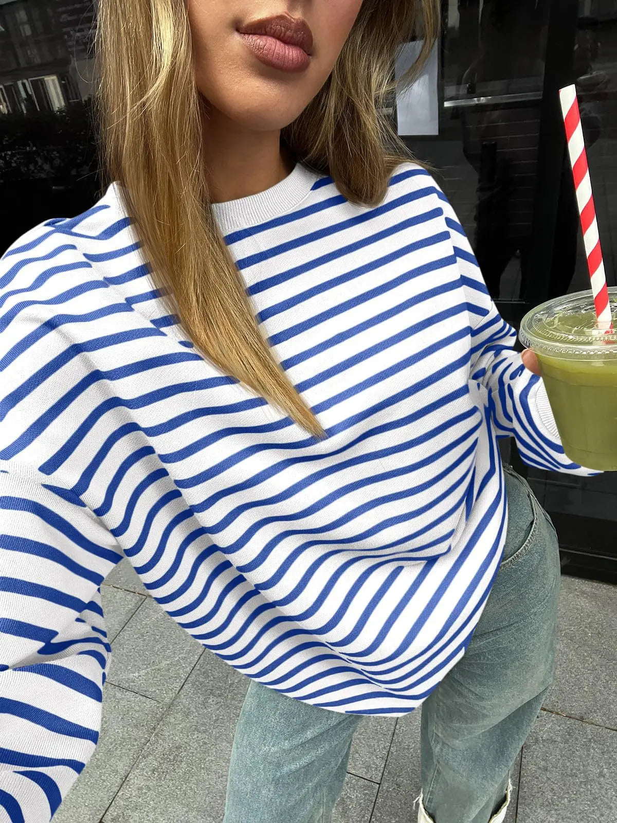 Casual Stripes Oversized Pullover Pullovers Sweatshirts | Chuzko.com