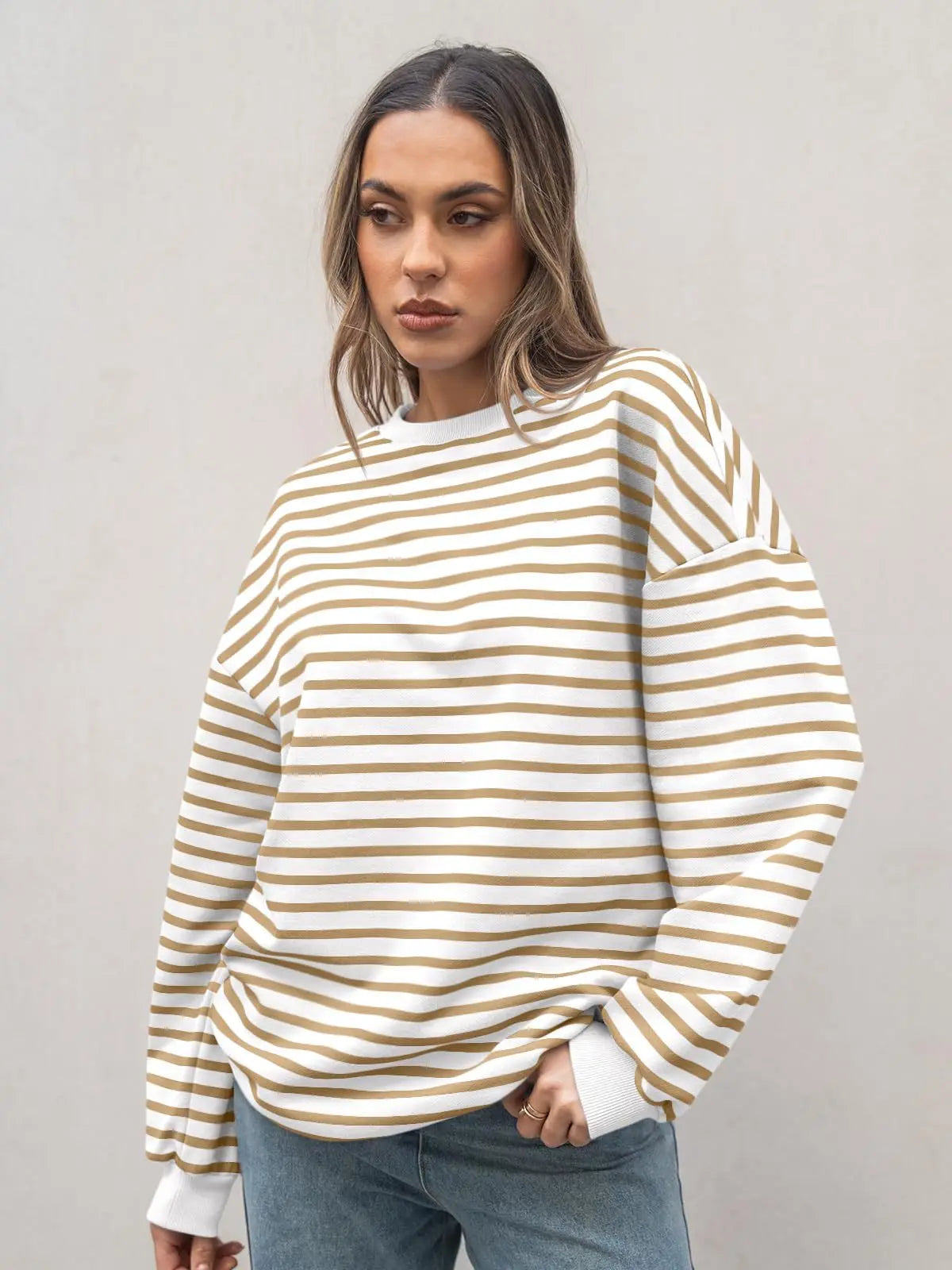 Casual Stripes Oversized Pullover Pullovers Sweatshirts | Chuzko.com