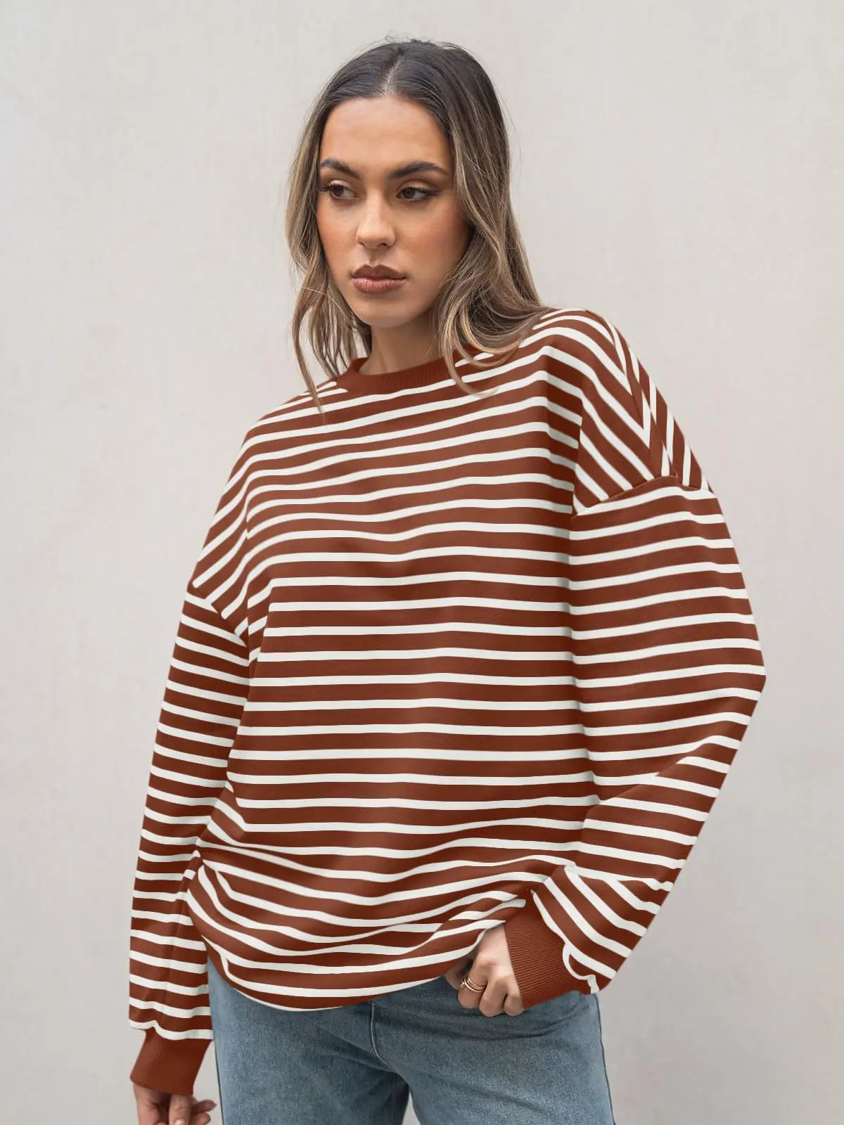 Casual Stripes Oversized Pullover Pullovers Sweatshirts | Chuzko.com