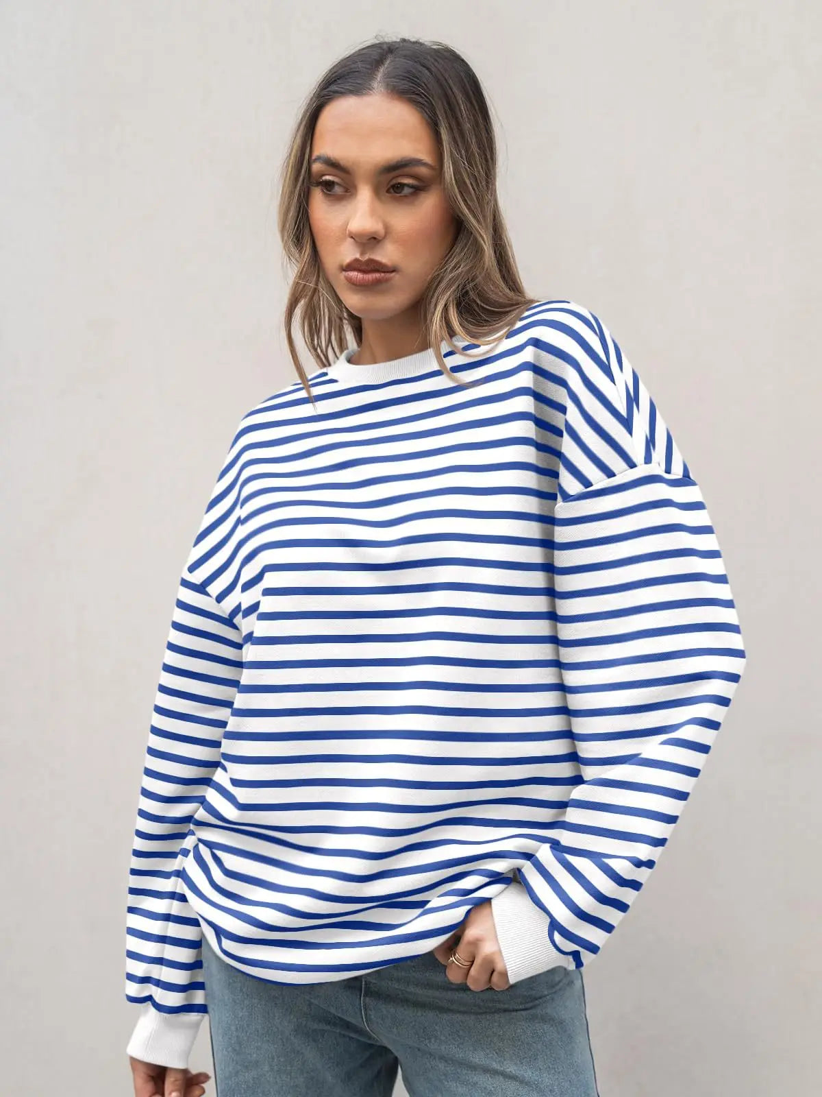 Casual Stripes Oversized Pullover Pullovers Sweatshirts | Chuzko.com