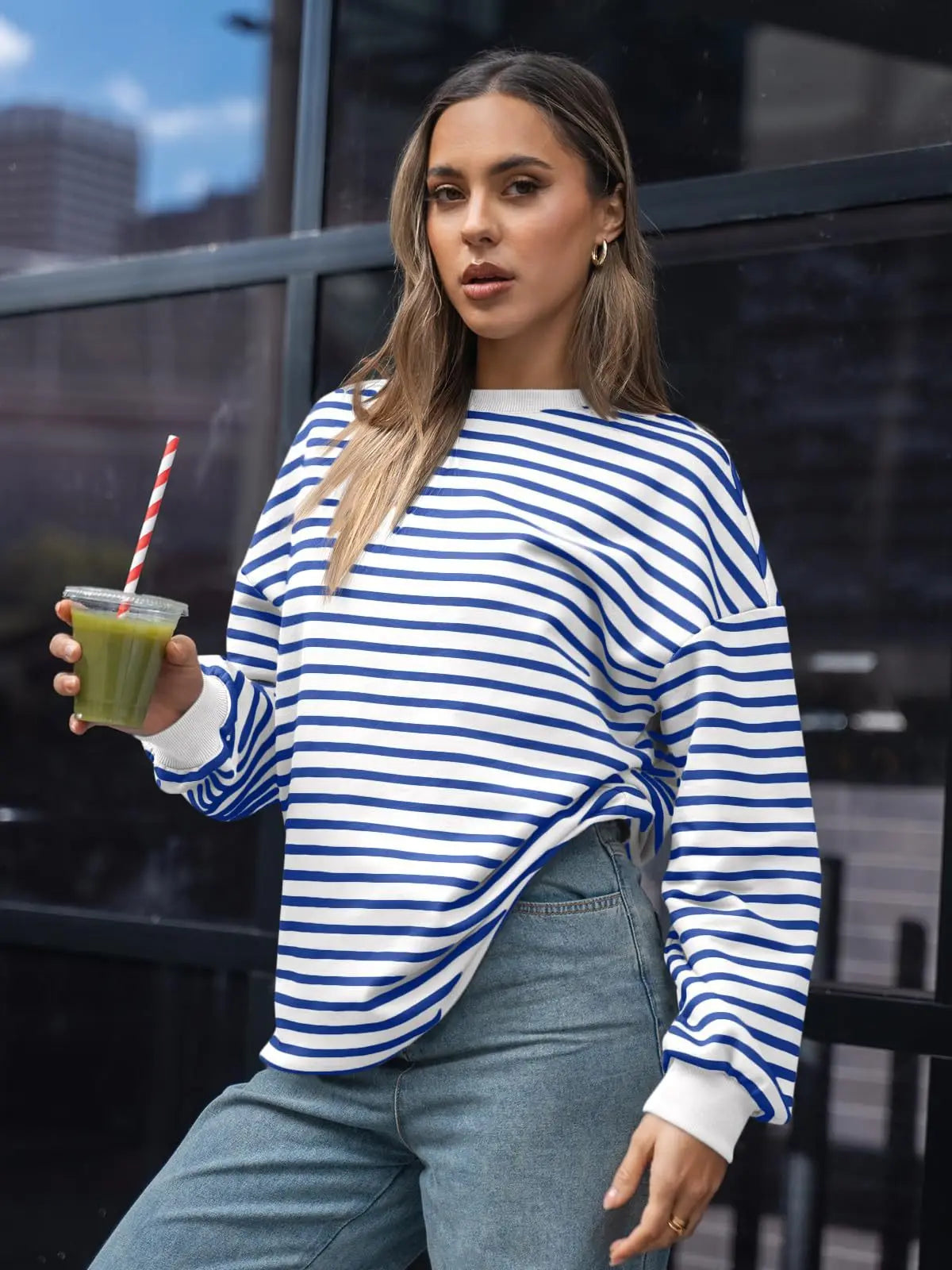 Casual Stripes Oversized Pullover Pullovers Sweatshirts | Chuzko.com