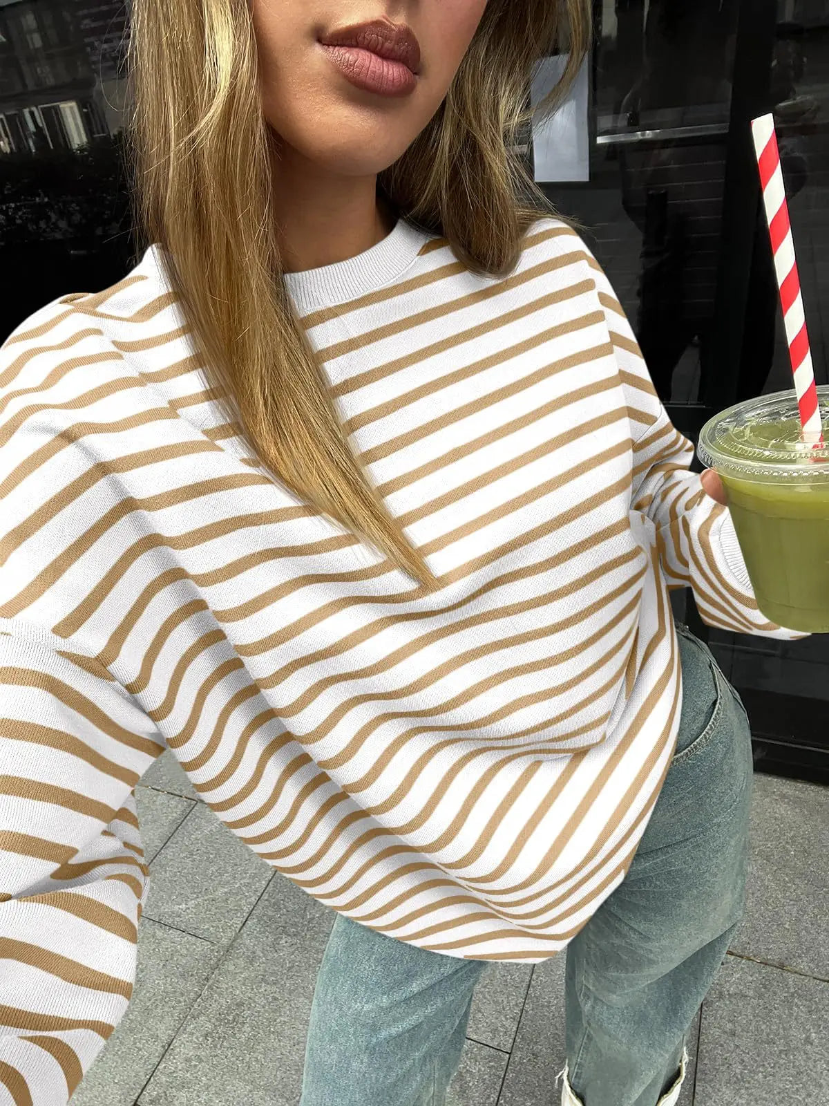 Casual Stripes Oversized Pullover Pullovers Sweatshirts | Chuzko.com