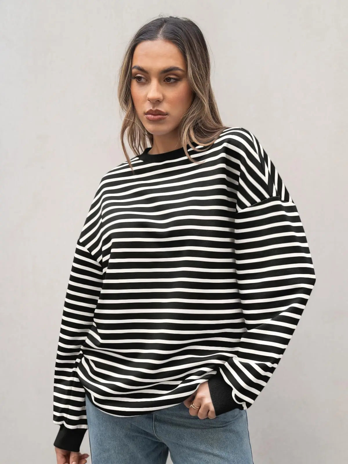 Casual Stripes Oversized Pullover Pullovers Sweatshirts | Chuzko.com