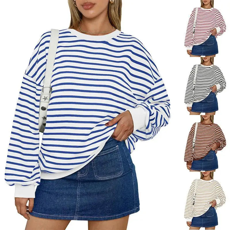 Casual Stripes Oversized Pullover Pullovers Sweatshirts | Chuzko.com