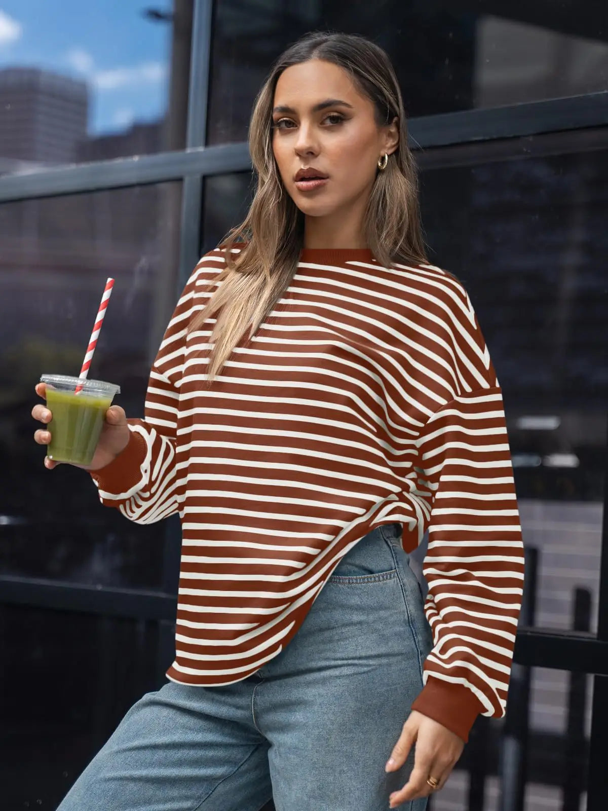 Casual Stripes Oversized Pullover Pullovers Sweatshirts | Chuzko.com