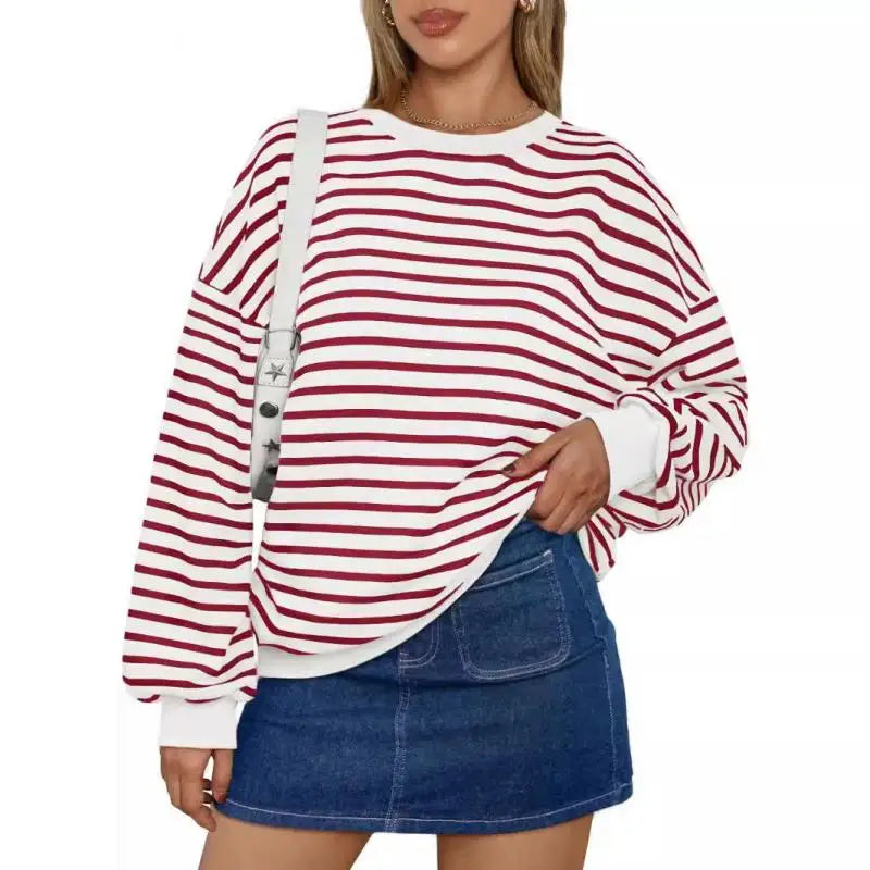 Casual Stripes Oversized Pullover Pullovers Sweatshirts | Chuzko.com