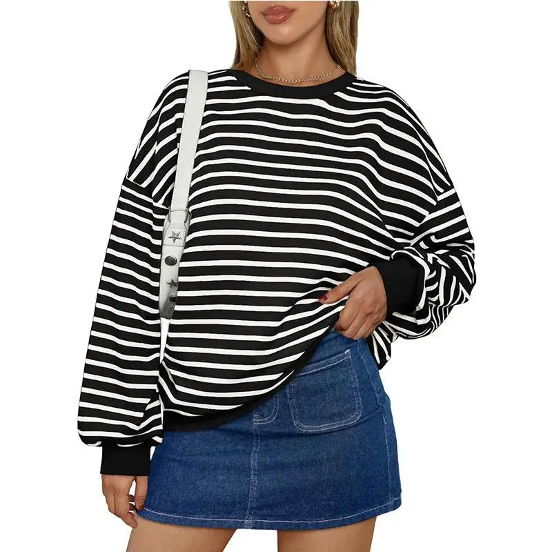 Casual Stripes Oversized Pullover Pullovers Sweatshirts | Chuzko.com