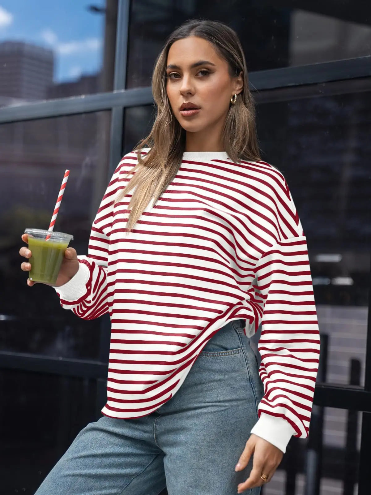 Casual Stripes Oversized Pullover Pullovers Sweatshirts | Chuzko.com