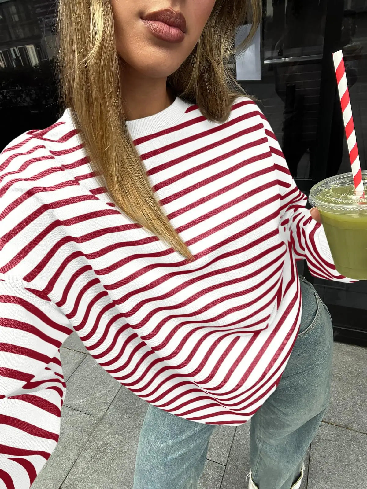 Casual Stripes Oversized Pullover Pullovers Sweatshirts | Chuzko.com