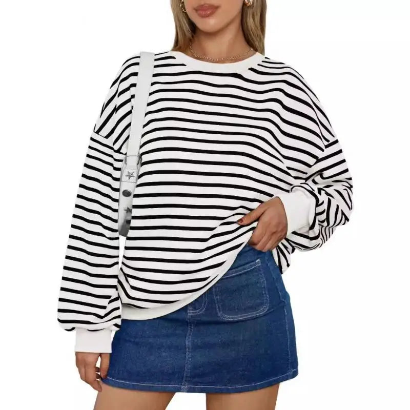 Casual Stripes Oversized Pullover Pullovers Sweatshirts | Chuzko.com