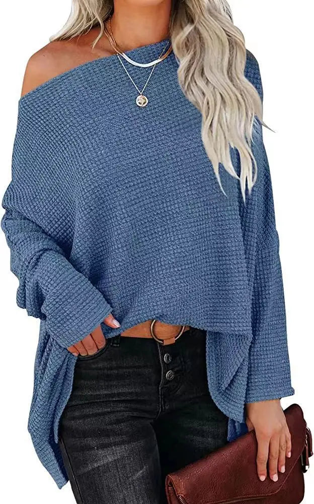 Asymmetric Hems Textured Knit Casual Top Pullover Blouses | Chuzko.com