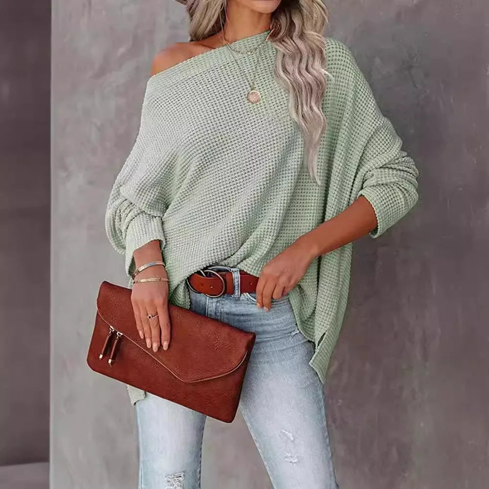 Asymmetric Hems Textured Knit Casual Top Pullover Blouses | Chuzko.com